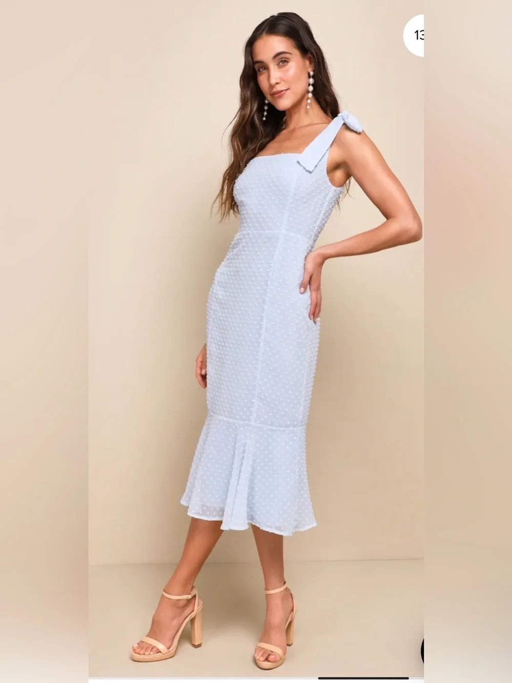 Lulus Bimini Periwinkle Blue Swiss Dot Tie-Strap Midi Dresses